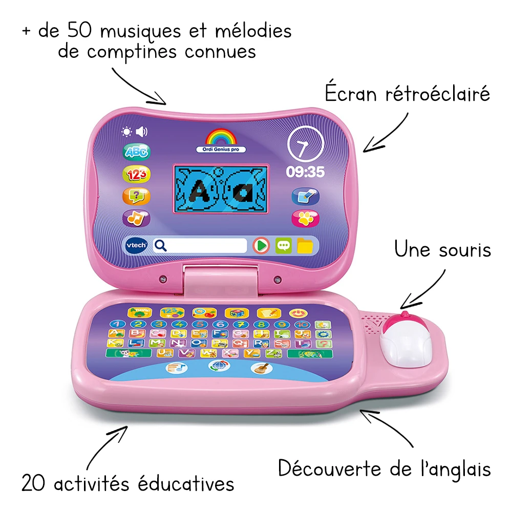 VTech Ordi Genius Pro Rose 2 VTech Ordi Genius Pro Rose – Image 2
