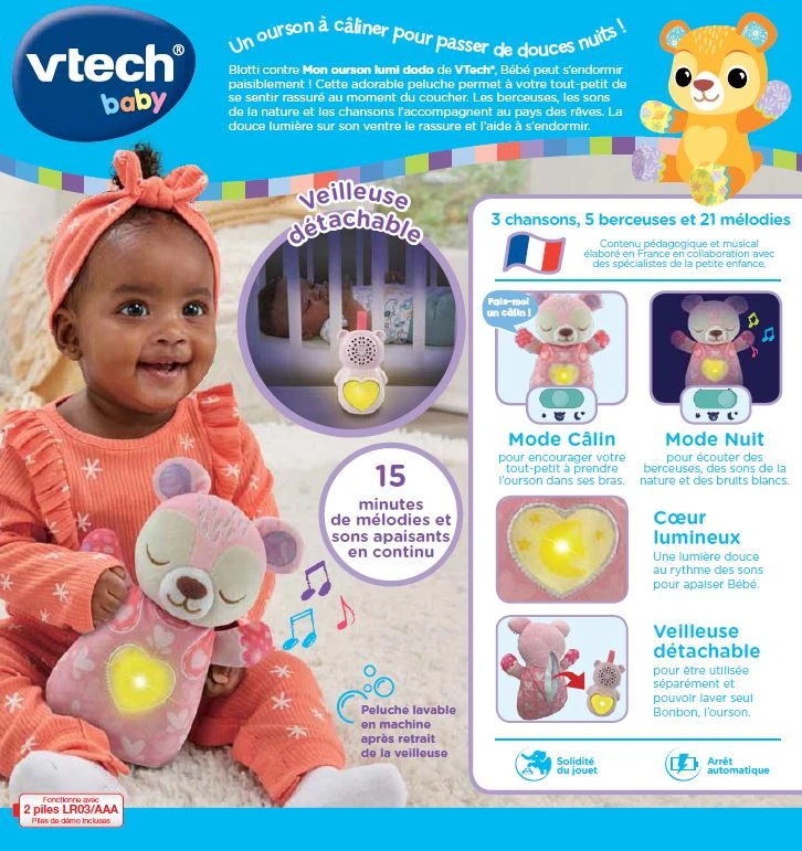 VTECH BABY Mon Ourson Lumi Dodo Rose 7 VTECH BABY Mon Ourson Lumi Dodo Rose – Image 7