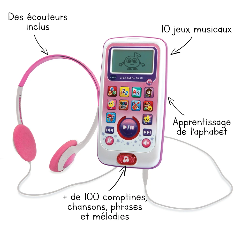 VTech V.pod Kid Do, Ré, Mi Rose - Baladeur Pour Enfant 1 VTech V.pod Kid Do, Ré, Mi Rose - Baladeur Pour Enfant
