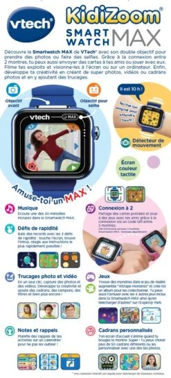 Kidizoom Smartwatch MAX - Bleue -VTECH BABY Boutique 80 531605 dos boC3AEte