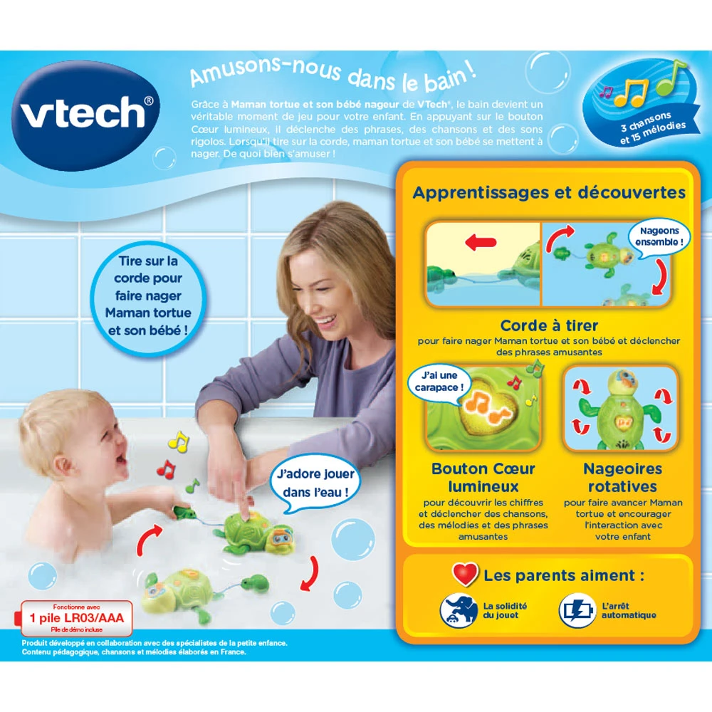 VTECH BABY Maman Tortue Et Son Bébé Nageur - Jouet De Bain 7 VTECH BABY Maman Tortue Et Son Bébé Nageur - Jouet De Bain – Image 7