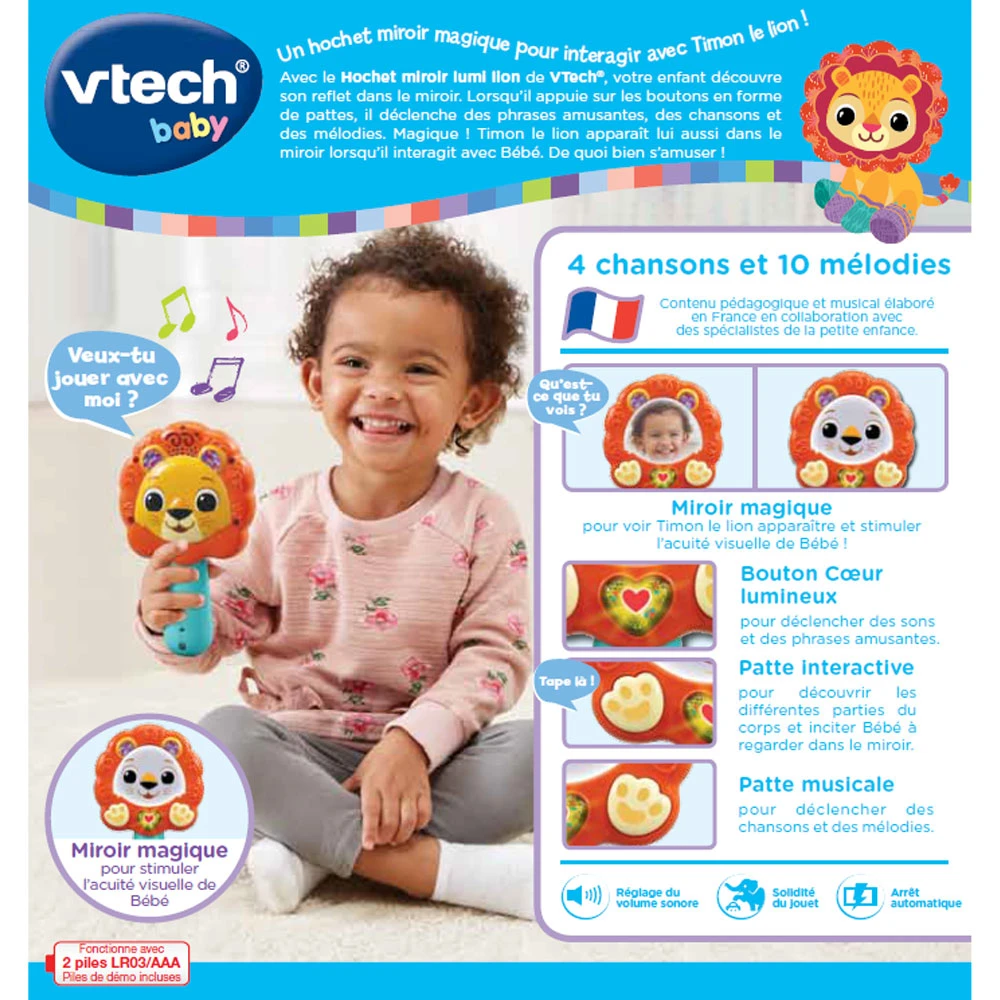 VTECH BABY Hochet Miroir Lumi Lion 6 VTECH BABY Hochet Miroir Lumi Lion – Image 6